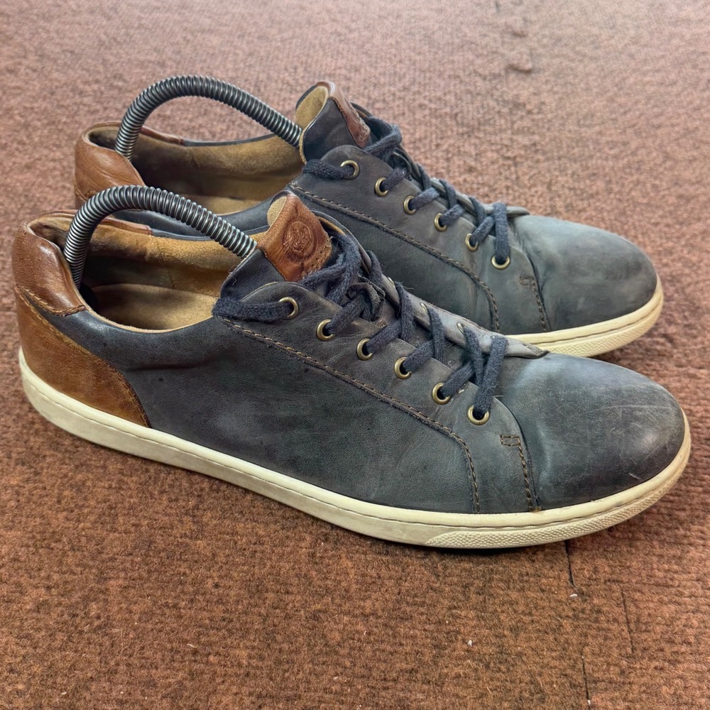 Born Harrison Mens Leather Sneakers Navy Brown Low Top Shoes 9.5 BM0007488